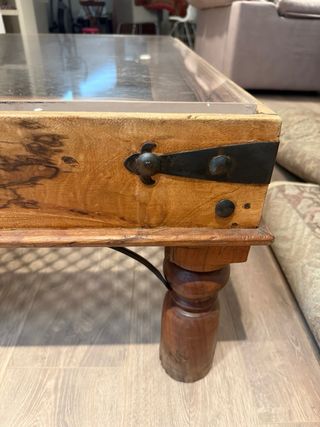 Mesa centro madera y forja cristal