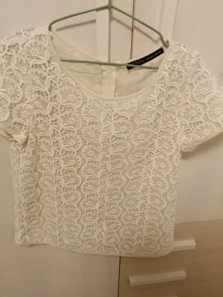Camisa Zara Guipur Blanca Talla L
