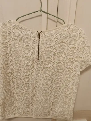 Camisa Zara Guipur Blanca Talla L