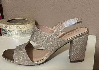 Sandalias LA PIERCE tacón glitter dorado y platead