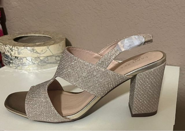 Sandalias LA PIERCE tacón glitter dorado y platead