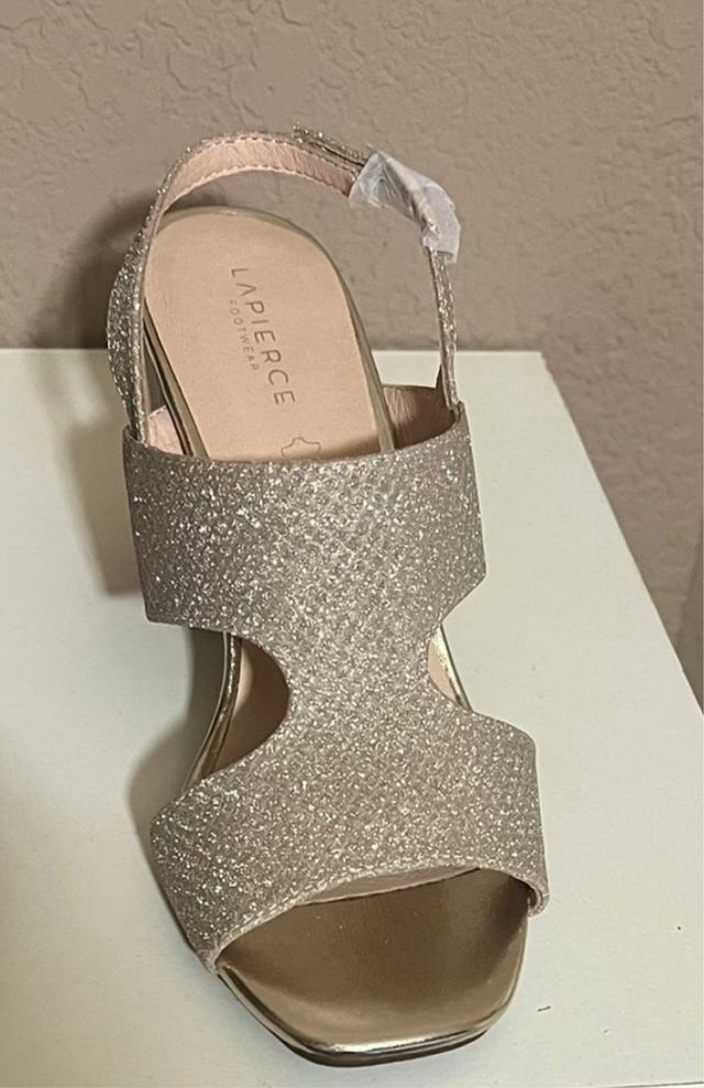 Sandalias LA PIERCE tacón glitter dorado y platead