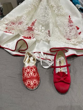 Vestido Fallera Rojo y Blanco Alquiler