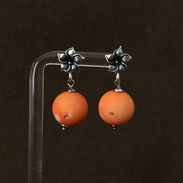 Pendientes Plata y Coral Naranja