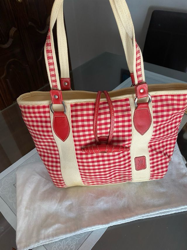 Bolso La Jaca cuadros rojo y beige