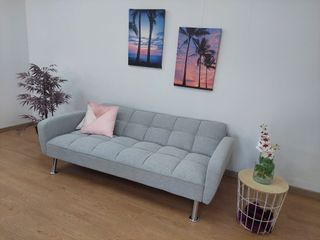 Sofá Cama Gris yTela y Metal NUEVO