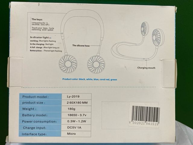 Ventilador portátil recargable LY-2019. Sin estren