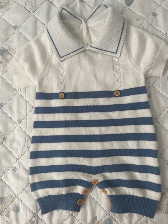 Mono bebé rayas azul y blanco de 1-3 meses