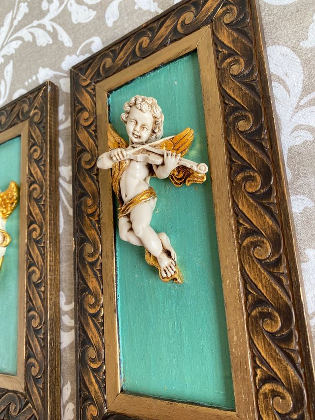 Pareja Cuadros Ángel Violín Dorado (uno 7€)