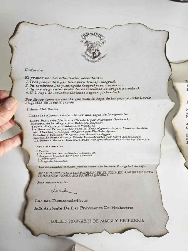 Carta de aceptación Harry Potter. Hogwarts