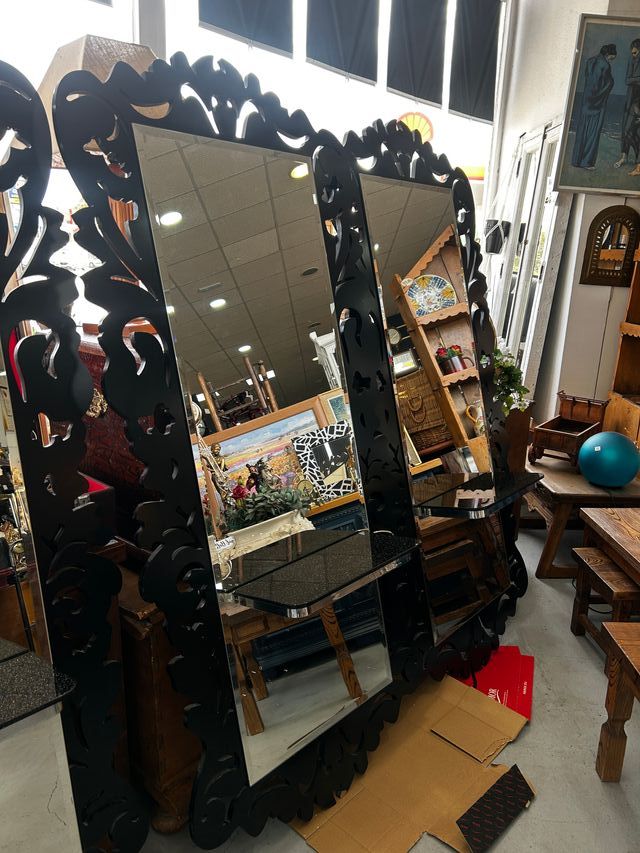 3 Espejos Peluquería Marco Decorativo Negro