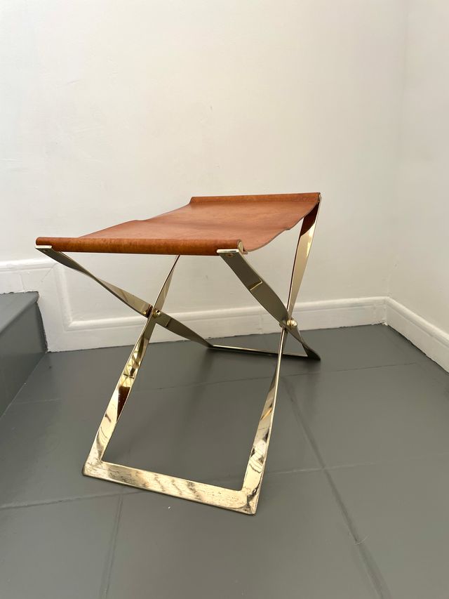 Taburete plegable Kaljerone latón/piel