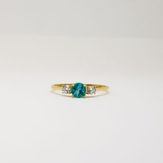 Anillo Oro 18K Topacio Azul y Circonitas