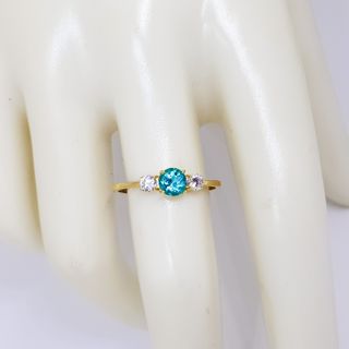 Anillo Oro 18K Topacio Azul y Circonitas
