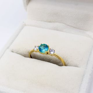 Anillo Oro 18K Topacio Azul y Circonitas