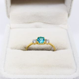 Anillo Oro 18K Topacio Azul y Circonitas
