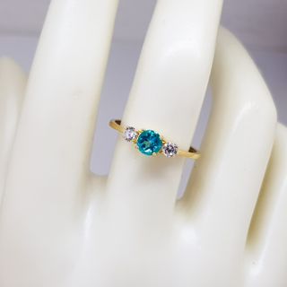 Anillo Oro 18K Topacio Azul y Circonitas