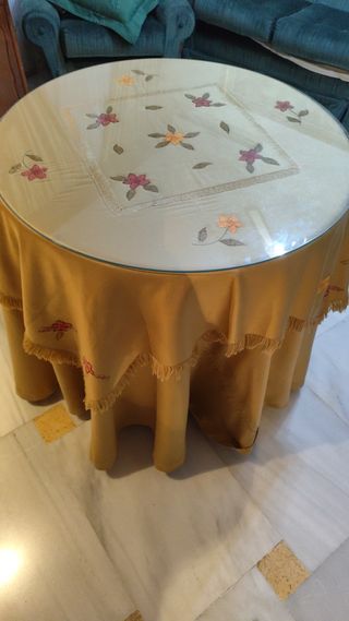 Mesa camilla redonda cristal y tela