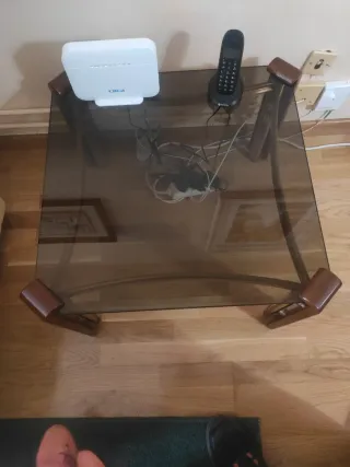 Mesa de centro cristal y madera