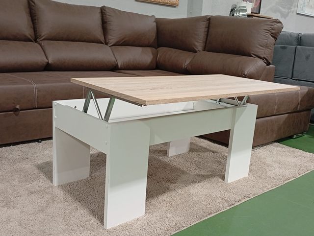 Mesa elevable de madera y metal