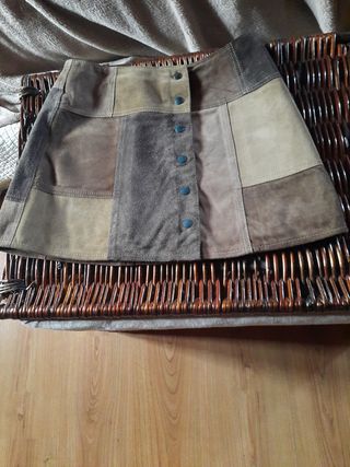 Falda Mango Patchwork Cuero Marrón