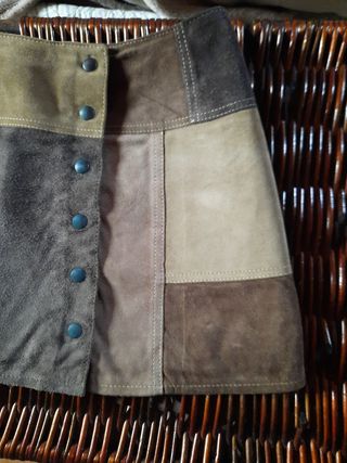 Falda Mango Patchwork Cuero Marrón
