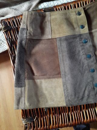 Falda Mango Patchwork Cuero Marrón