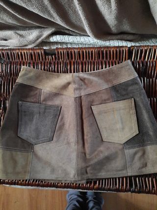 Falda Mango Patchwork Cuero Marrón
