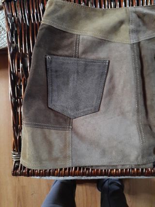 Falda Mango Patchwork Cuero Marrón