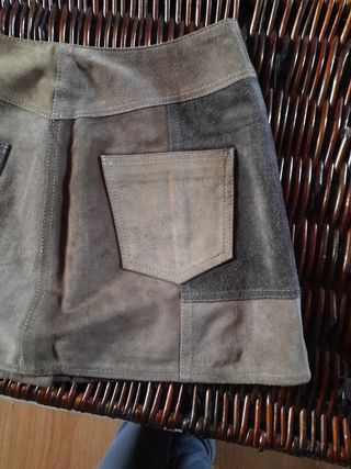 Falda Mango Patchwork Cuero Marrón