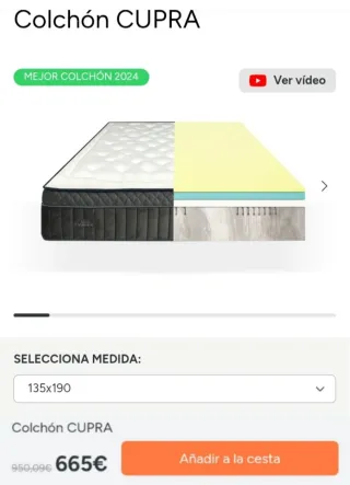 Colchón NUEVO CUPRA 135x190 Precio original 950€