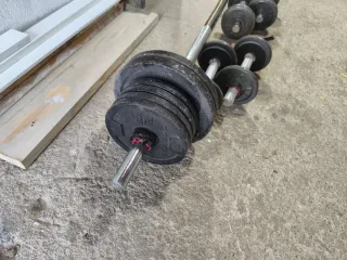 Juego de pesas y barra