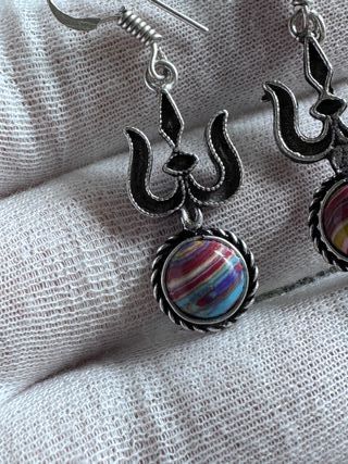 Pendientes Plata 925 Tridente Piedra Multicolor