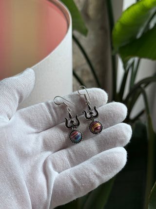 Pendientes Plata 925 Tridente Piedra Multicolor