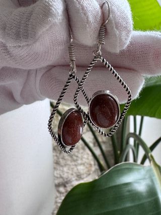 Pendientes Plata 925 con Piedra Marrón