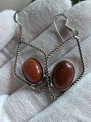 Pendientes Plata 925 con Piedra Marrón