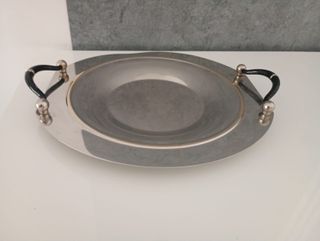 Vassoio Vintage Acciaio con Manici Neri