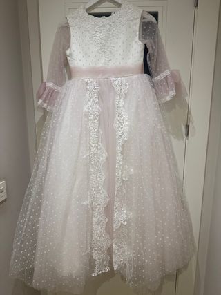 Vestido de comunión niña blanco y rosa