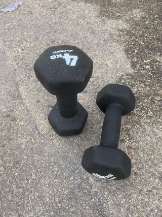 2 Kettlebells Crivit 10kg y 2 mancuerna de 4KG