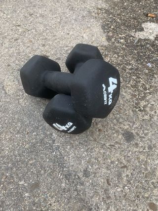 2 Kettlebells Crivit 10kg y 2 mancuerna de 4KG