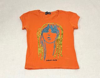 Camiseta Armani Jeans Naranja con Lentejuelas