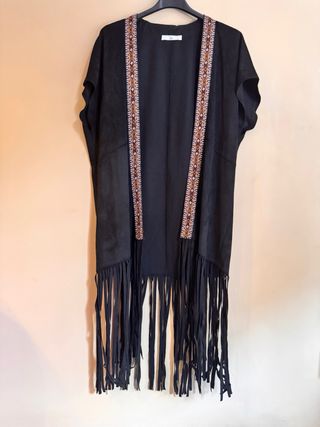 Gilet in camoscio sintetico con frange S