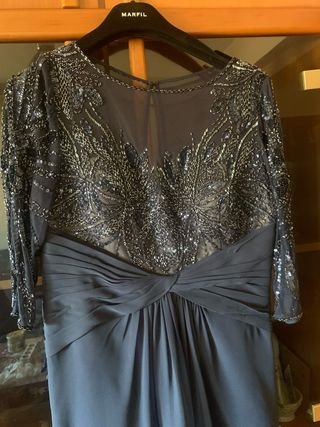 Vestido de fiesta Marfil azul y plata