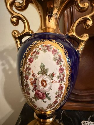 Vaso Decorativo Blu con Fiori Oro