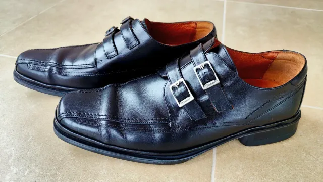 Zapatos Fluchos Piel Doble Hebilla Talla 42 negro