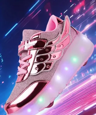 Tenis niña con ruedas y luces rosa/plata