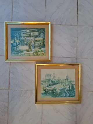 Lote 2 Cuadros Vintage Marco Dorado