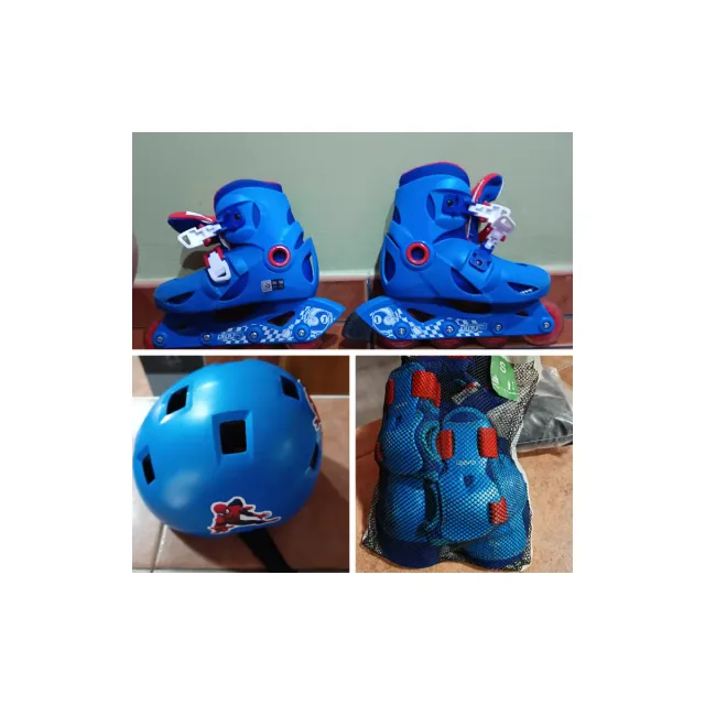 Patines en línea Oxelo azules y casco Talla 30-32