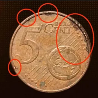 MONEDA 5 CÉNTIMOS ESPAÑA.2014.ERROR EXCESO METAL.