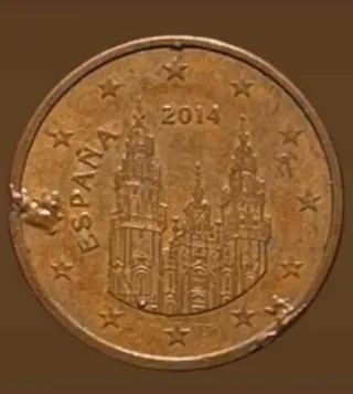 MONEDA 5 CÉNTIMOS ESPAÑA.2014.ERROR EXCESO METAL.